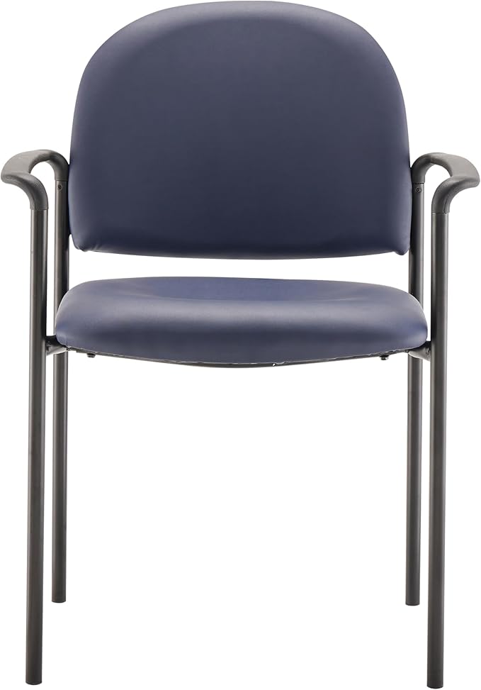 Flash Furniture Tiffany Side Reception Chair with Armrests, Stackable Vinyl Waiting Room Chair for Commercial or Residential Use, Navy