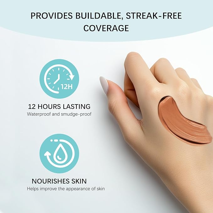 Skin Tint CC Cream Foundation with SPF 30,All-Over Complexion Perfector Shimmery Moisturizer,Concealer & Full Coverage Makeup,Waterproof & Transfer-Resistant,12H Wear for Flawless Complexion (Rich)