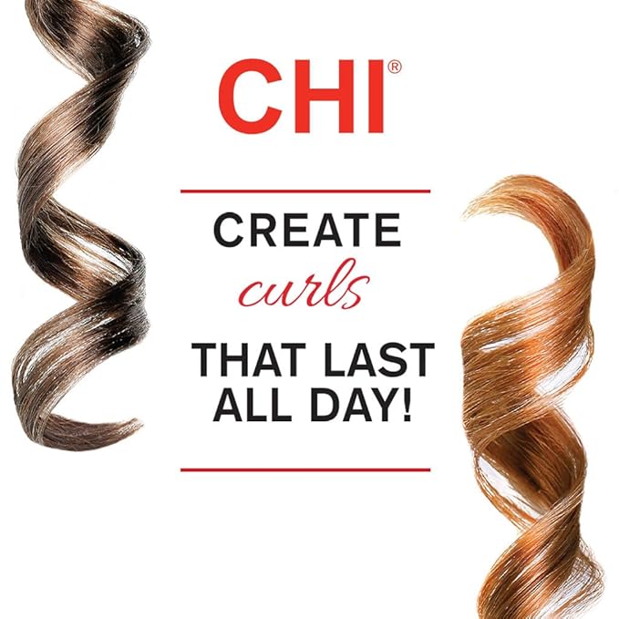 CHI Air Texture Fire Red Ceramic Curl Iron, Hair Curler For Smooth & Shiny Curls, Adjustable Temperature & Automatic Shut-Off, 1" Barrel