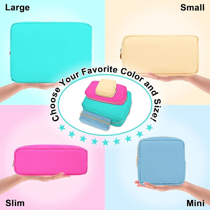 izuzta Nylon Small Makeup Bag Slim Pouch, Preppy Cute Makeup Brush Case Bag Cosmetic Zipper Pouch for Purse, Waterproof Travel Toiletry Bag Clutch Coin Pouch Makeup Organizer for Women Girls(Mint)