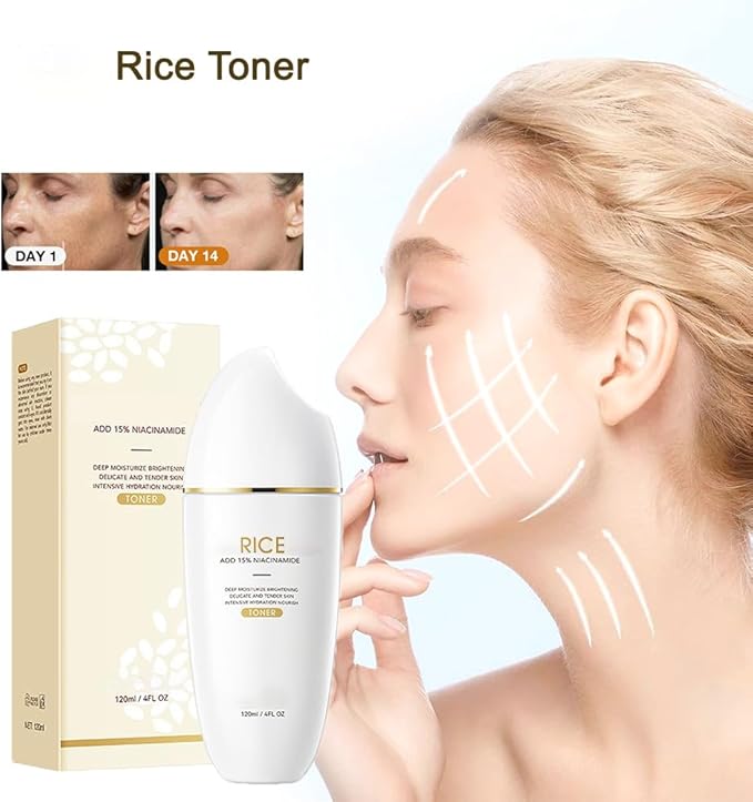Rice Toner, Rice Extract Moist Toner, Niacinamide Facial Essence, Delicate & Tender, Deep Moisturize, Hydrating for Dry Skin (2)