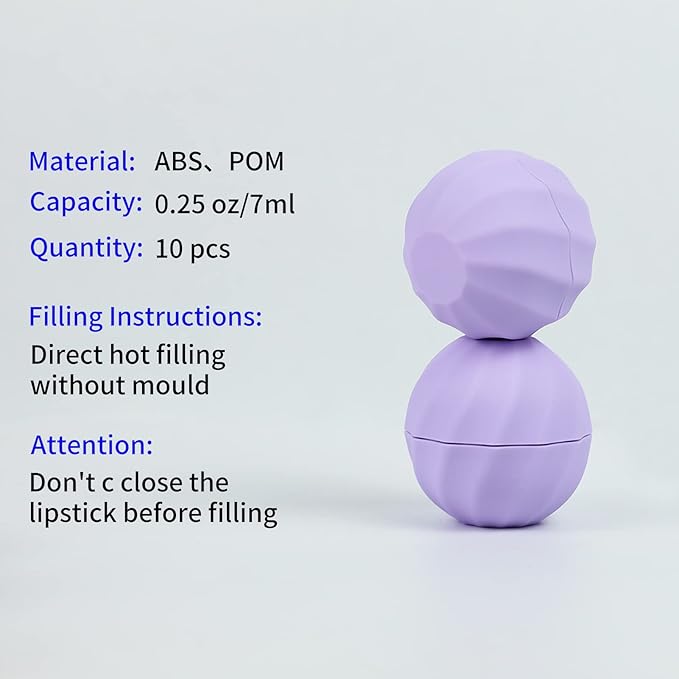 longway 0.24Oz (7ml) Empty Lip Balm Sphere Containers | Screw Cap Lipstick Tubes/Chapstick Tubes/Chapstick Holder for Lip Gloss & BPA FREE (Pack of 10 (Light Purple)