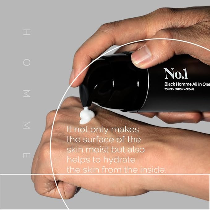 PRETTYSKIN No.1 Black Homme All-in-One Essence for Men – 3.71 fl.oz | Toner+Lotion+Cream in One | Lightweight Face Moisturizer with Hyaluronic Acid & Natural Extracts | Fast-Absorbing Daily Skincare