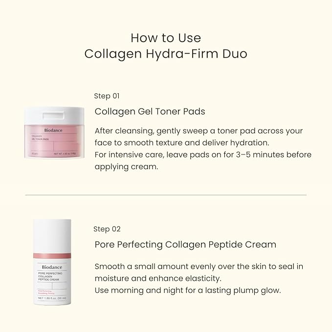 BIODANCE Collagen Hydra-Firm Routine Duo: Collagen Toner Pads & Facial Moisturizer, Hydrating, Firming, Korean Skincare Routine Set for Glass Skin, Korean Skin Care, Skin Care Set