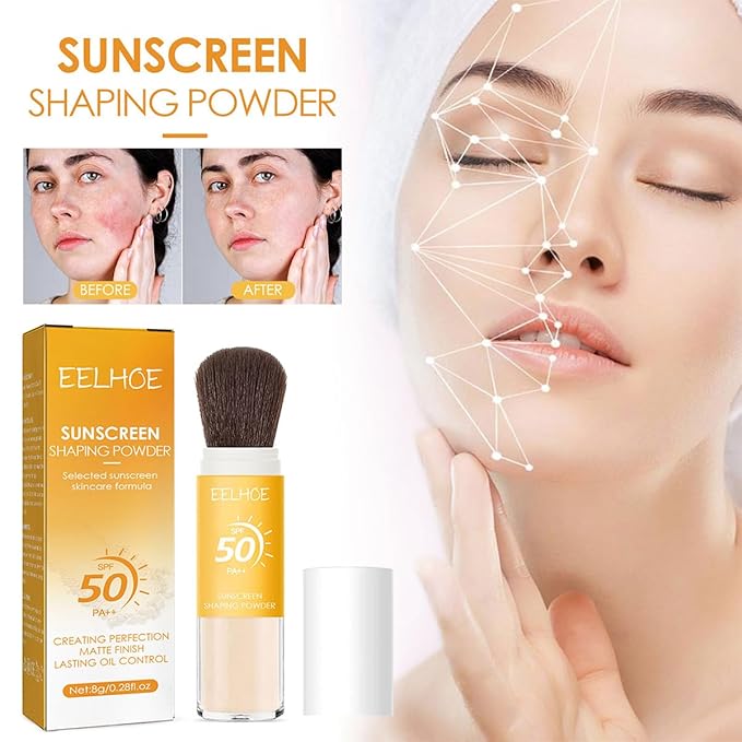 Mineral Sunscreen Setting Powder,SPF 50 PA++ Sunscreen,Control Oil Natural Matt Finish,Lasting Lightweight Breathable Setting Powder with Brush (yellow, 1)
