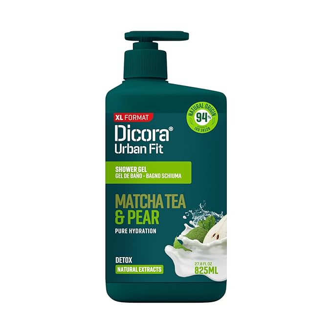 Dicora Urban Fit Shower Gel - Natural Body Wash Women and Men - Hydrating Body Wash - Gentle Cleanser for Daily Use - Matcha Tea and Pear - 27.8 oz