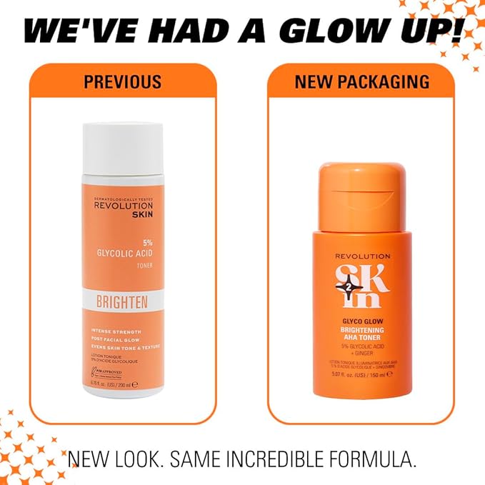 Revolution Skin, Glyco Glow 5% Glycolic Acid & Ginger Brightening AHA Face Toner, Helps Smooth Facial Complexion, Vegan & Cruelty-Free, 11.69 fl oz