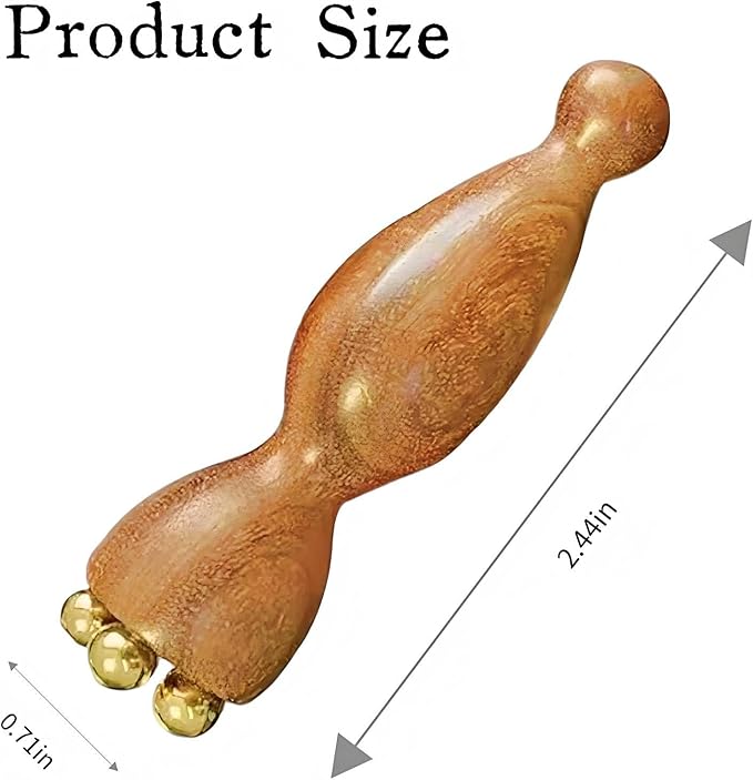 Mini Ice Roller, Sandalwood Facial Massage Tool, 5 Copper Beads for Face and Eyes, Travel Size