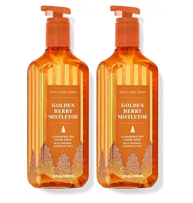 Bath and Body Works Cleansing Gel Hand Soap 8 Ounce 2-Pack (Golden Berry Mistletoe)