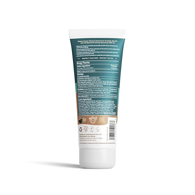 Mineral Sunscreen SPF 45, Reef Safe Sunscreen, Biodegradable Travel Size, Non-Nano Zinc Oxide, Non-Greasy, Water Resistant, Face & Body