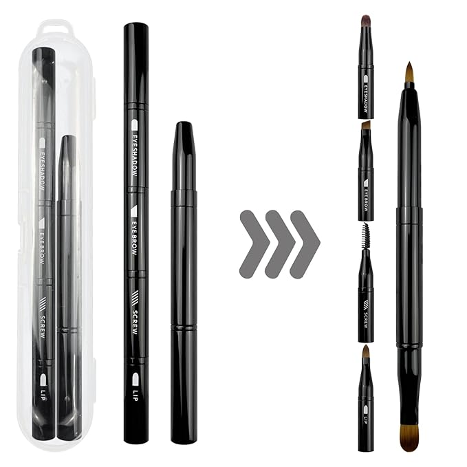4 in 1 makeup brush, Eyeshadow Brush, Eyebrow Brush, Retractable Lip Brush, Double-Ended Lip Makeup Brushes with Cap - Travel-Friendly