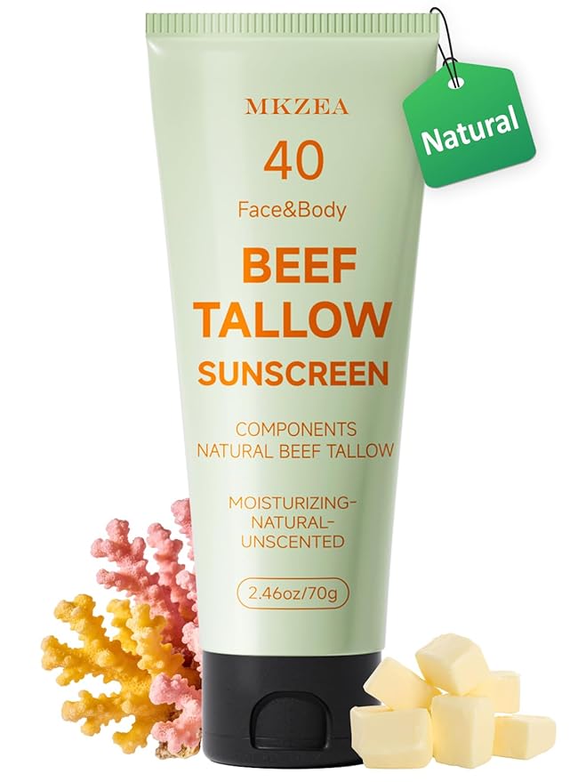 Beef Tallow Reef Safe Sunscreen SPF 40 for Face, Travel Size Natural Organic Non-Greasy Lightweight Formula For Women & Men, Summer Outdoor Sports Beach Home Office Daily Use, 2.46 OZ