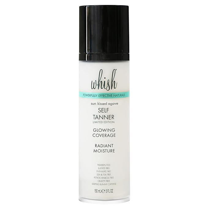Whish Beauty Self Tanner - Sunless Tanning Lotion for Face & Body - Moisturizes with Shea Butter, Mango Butter, & Aloe - For All Skin Tones - Paraben & Sulfate Free (Sun Kissed Agave)