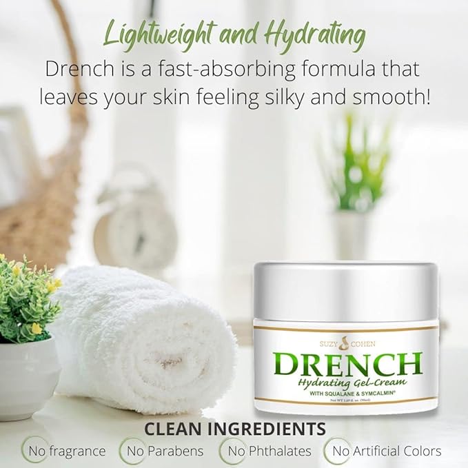 Script Essentials Suzy Cohen Drench Face Cream with Squalane & Aloe – Lightweight, Fast-Absorbing, Fragrance-Free Face Cream 1.69 oz (50ml)