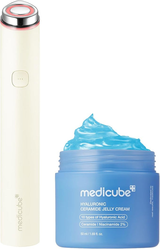 medicube Plumping Booster Device Duo | 3-Mode Facial Device for Radiant, Calming, and Bouncy-Looking Skin | Long-Lasting Hydration with Hyaluronic Acid, Ceramides & Multi Peptides, Beige