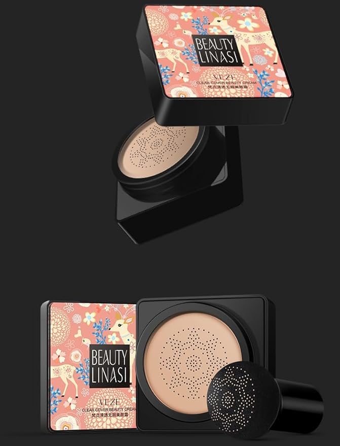 Lovelycat Mushroom Head Air Cushion BB Cream Even Skin Tone Makeup Base PrimerConcealer Lasting Nude Makeup Moisturizing Brightening Pigment CC Liquid Foundation (B-lvory)