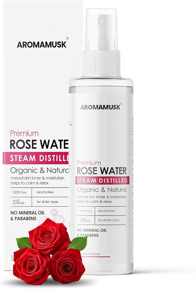 Aroma-Musk 100% Organic Rose Water Spray | Steam Distilled Gulab Jal Toner | Hydrating Facial Mist & Cleanser | Alcohol & Paraben Free | for All Skin Types | 100ml
