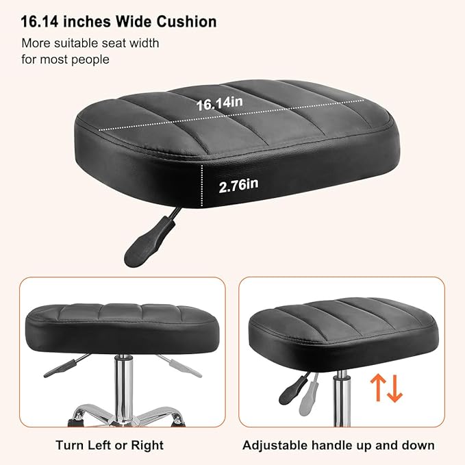 JOSTZHXIN Black Square Swivel Stool Height-Adjustable Rolling Chair, Rolling Stool for Work SPA Shop Massage, Office Tattoo Spa Shop Chair