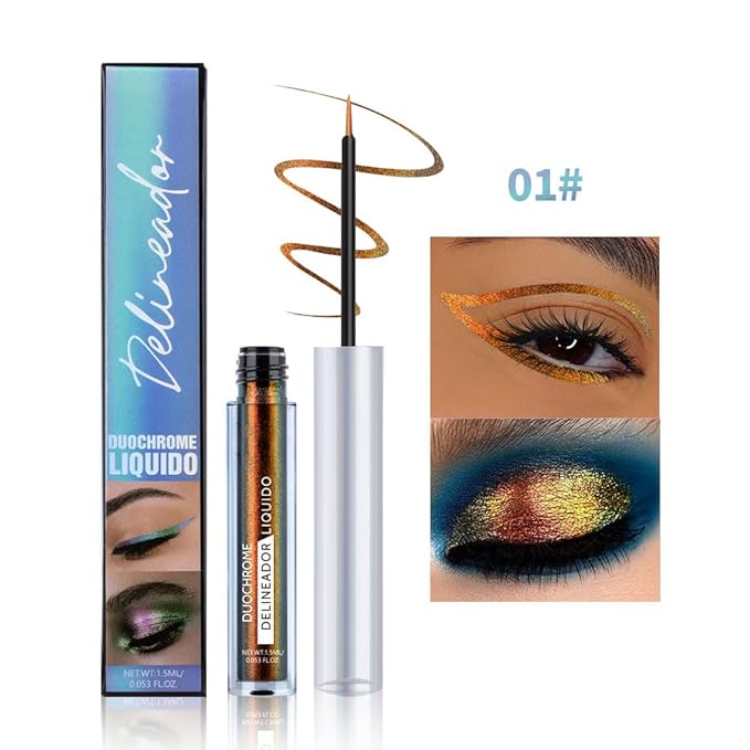 Chameleon Eyeliner Eyeshadow,Orange to Gold Shifting Waterproof Eyeliner Pen, Long Lasting High Pigment Glitter Shifting Eyeshadow Eye Makeup, Lridescent Eye liner for Women & Girls 01#