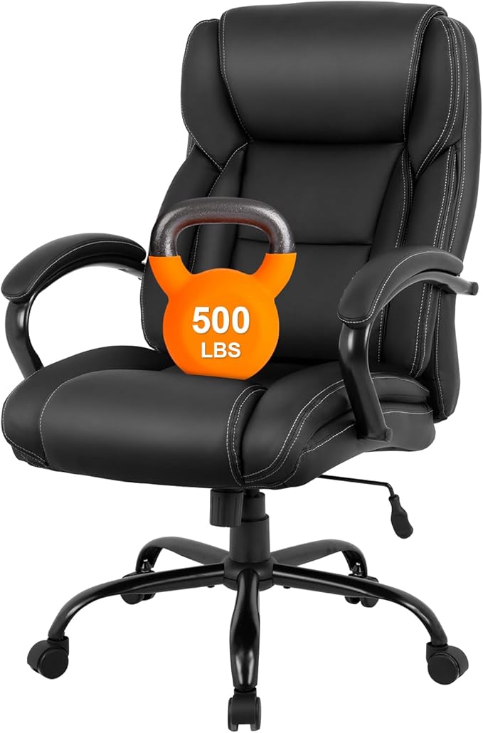 BestMassage Big and Tall Office Chair 500lbs Cheap Desk High Back PU Executive Ergonomic Computer Chair with Lumbar Support Headrest Swivel for Women Men Adults,Black