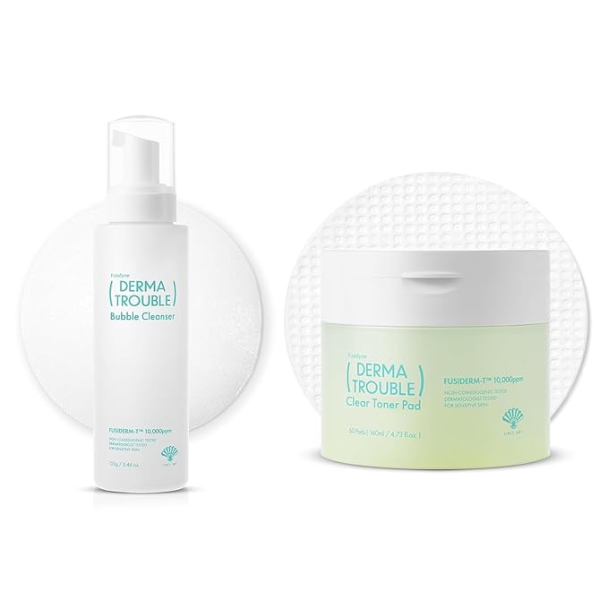 Derma Trouble Bubble Cleanser (155ml) + Clear Toner Pads (60) — Low-pH Micro Foam Cleanse + LHA/PHA Exfoliation for Pore Clarity