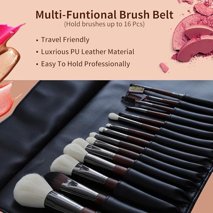 MOND'SUB Makeup Brush Case Travel, makeup brush case roll up,brush holder makeup,Holder Organizer Brushes Pouch Cosmetic Bag for Travel，Rolling Bag Storage Case PU Leather