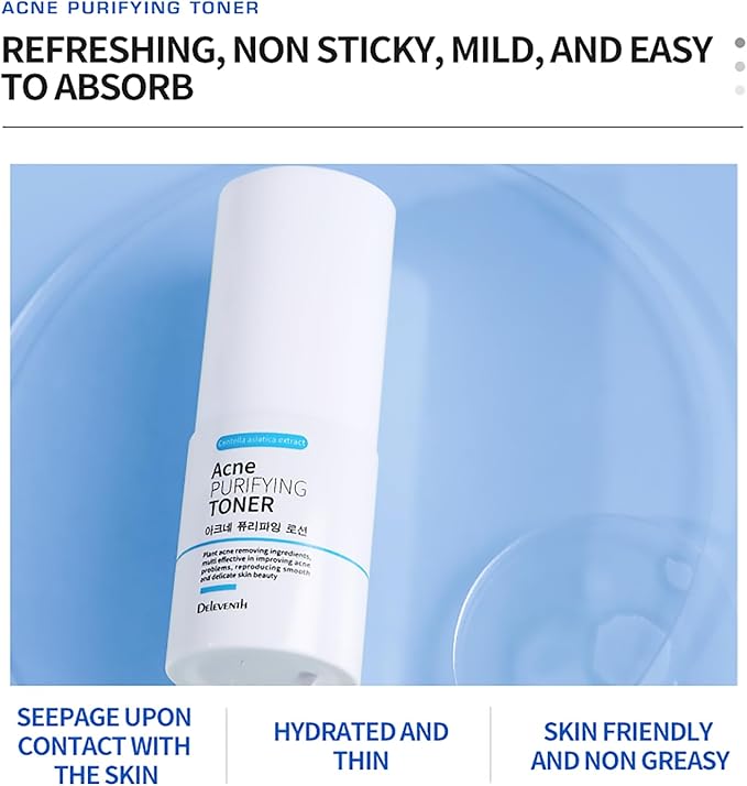 DEleventh Korean Brand Acne Purifying Toner 30ml / with Salicylic Acid and Botanical Extracts for Anti-Acne, Soothes, Unclogs Pores, Controls Oil and Maintain a Fresh, Blemish-Free Complexion