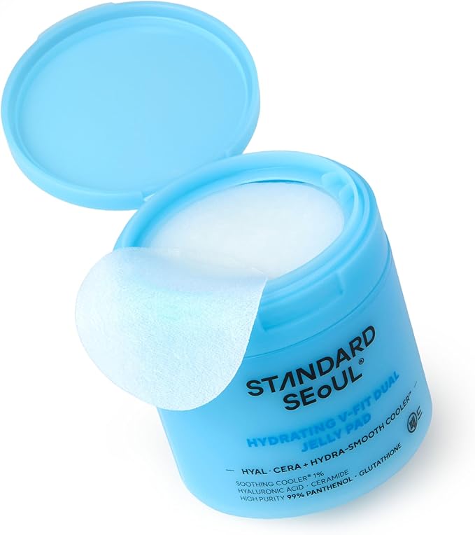 Hydrating V-Fit Dual Jelly Toner Pads, Deep Hydration & De-Puffing, Dual-Sided Cooling 2-in-1 Toner Pack and Wipe Pads with Hyaluronic Acid, Ceramides and Panthenol, 60 Pads