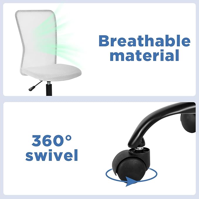 FDW Home Office Chair Mid Back Mesh Desk Chair Armless Computer Ergonomic Task Rolling Swivel Chair Back Support Adjustable Modern with Lumbar Support,White