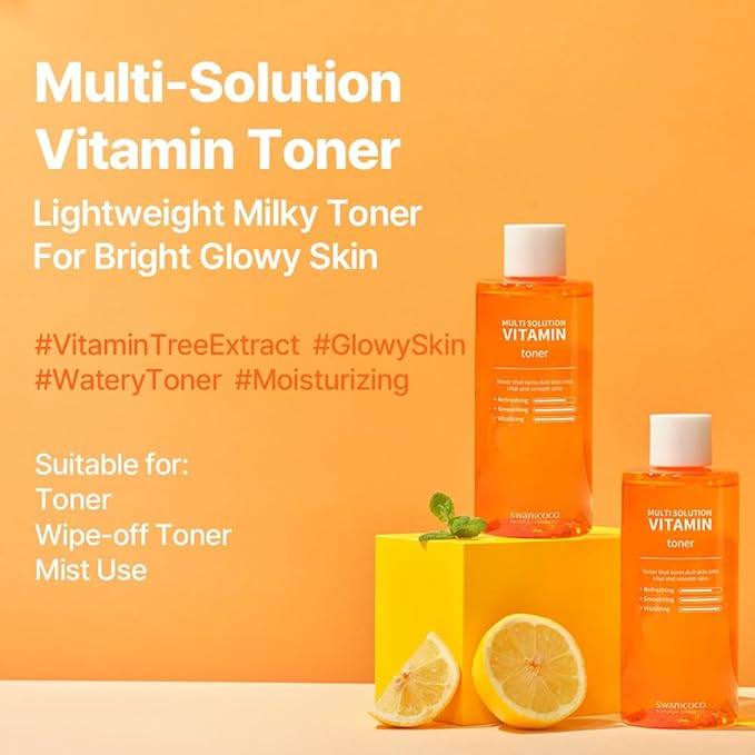 SWANICOCO Vitamin Glow Skin Care Set - Multi Solution Vitamin Toner & Essence, Brightening Vitamin C, Triple Hyaluronic Acid for Glass Skin, K-Beauty Hydrating Face Treatment