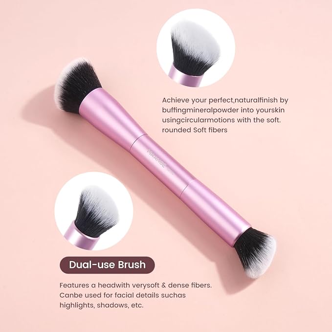 MAANGE 20 PCS Makeup Brush Set with Bag, Double-ended Kabuki Brush Foundation Contour Brush for Liquid Powder Concealer Eye Shadows Cream Cosmetics Blending Blush Face Makeup Tools with Case (Pink)