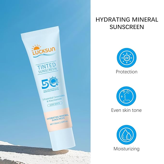 Tinted Sunscreen for Face SPF 50, 2 PCS Defense SPF 50 Face Sunscreen Lotion with Hyaluronic Acid, Sun Essence Faces Sunscreens, Hydrating, Moisturizing, UV Defense, Travel Size (Light Color)