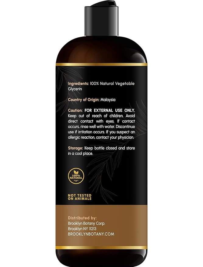 Brooklyn Botany Vegetable Glycerin - 8 fl oz, Pure Vegetable Glycerin Body Oil, Hair Oil, Skin Moisturizer, Carrier Oil for Essential Oils, Homemade Blends and Massage Oil