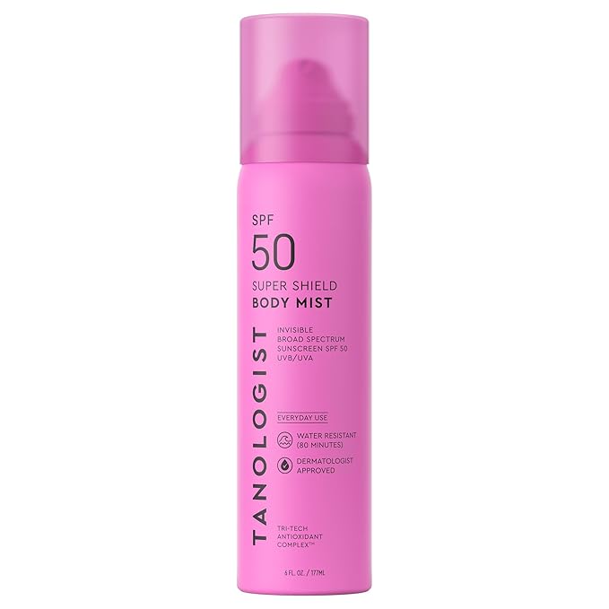 Tanologist SPF 50 Super Shield Body Mist, Broad Spectrum SPF Sunscreen Spray, Lightweight Non-Greasy Body Sunscreen with Antioxidants, Water Resistant, 6 fl. oz/177 ml Bottle