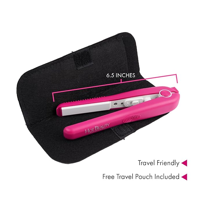 Professional Ceramic Mini Flat Iron 1/2", Anti-Frizz, Fast Heating, Versatile Styling for Curly & Straight Hair, Ideal for Traveling with Travel Pouch (Pink)