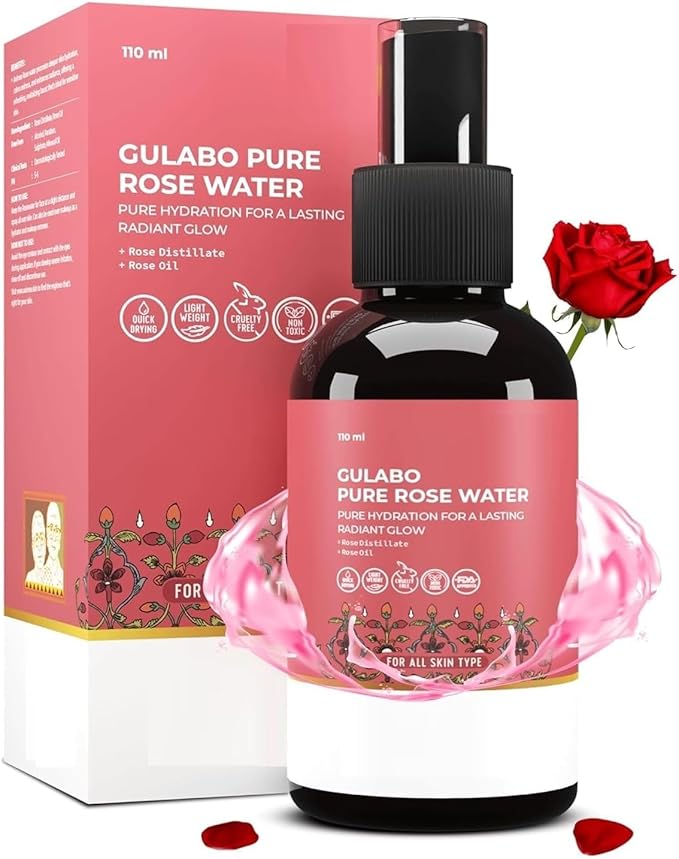 MZ Gulabo Premium Rose Water - Skin, Face and Hair Toner - for All Skin Types - (110 ml)