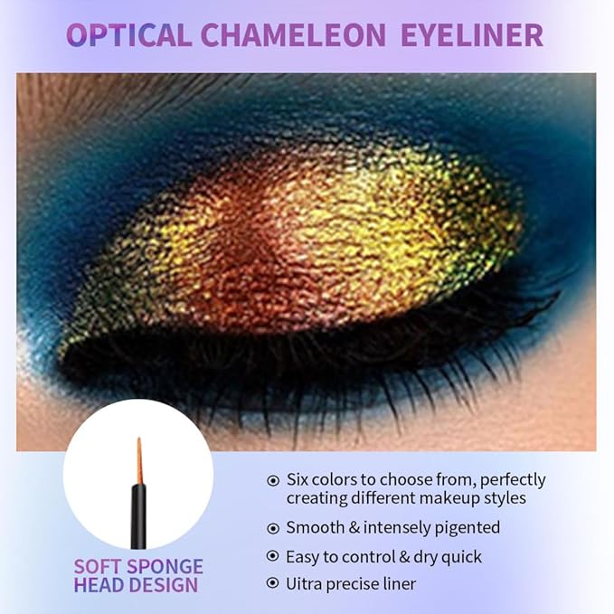 Chameleon Eyeliner Eyeshadow,Orange to Gold Shifting Waterproof Eyeliner Pen, Long Lasting High Pigment Glitter Shifting Eyeshadow Eye Makeup, Lridescent Eye liner for Women & Girls 01#