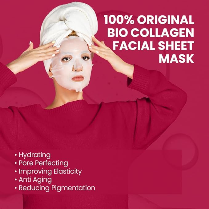 Bio Collagen Face Mask - Real Masks Deep Hydration, Reduce Wrinkles, Night Treatment Pore Minimizing Moisturizing Korean Skincare,34g x4ea