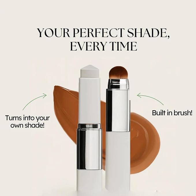 Tryskintle 2 in 1 Color-Changing Foundation Stick with Brush, Korean Color-Changing Foundation Stick, 2 in 1 Foundation Sticks with Brush (Natural)