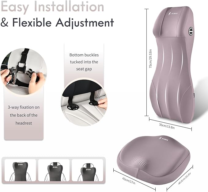 FLORICH Car Seat Cushion with Neck Pillow Lumbar Support Kit Memory Foam Seat Cushion for Car Ergonomic Back Support Headrest for Driving Car Seat Pillow Back Sciatica Tailbone Pain Relief, Gray