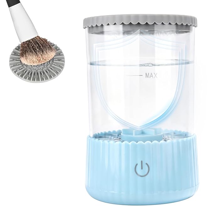 Electric Makeup Brush Cleaner Machine, 2026 New Automatic Spinning Make Up Brush Washer, Makeup Brushes Cleanser with blue ligh for All Size Beauty Makeup Brushes (Blue)
