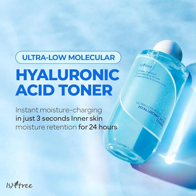 ISNTREE Ultra-Low Molecular Hyaluronic Acid Toner 300ml, 10.14 fl oz + Ultra-Low Molecular Hyaluronic Acid Serum 50ml, 1.69 fl oz