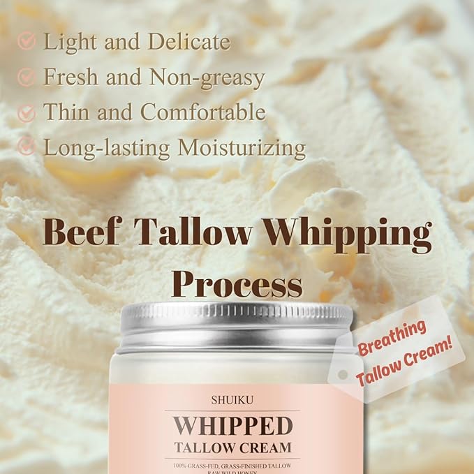 Beef Tallow for Skin with Honey Balm – All-Natural Moisturizer Hydrates and Nourishes the Skin, Whipped Grass-fed Beef Tallow Honey Balm blend - Ultra-Nourishing Moisturizer for Face, Body & Hands.