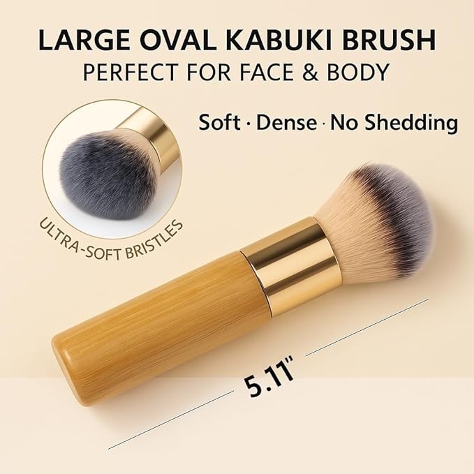 Kabuki Self Tanner Brush Ultra Soft Kabuki Makeup Brush for Face & Body, Flawless Self Tanning Tan Applicator for Liquid Cream Powder Foundation, Bronzer, Tanning Mousse & Shimmer Glow - Bamboo Handle