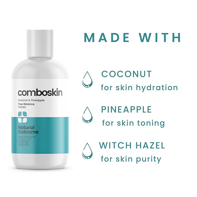 Natural Outcome Combination Skin Balancing Face Toner | Alcohol Free Witch Hazel Facial Astringent w/Hydrating Aloe Vera, Coconut & Pineapple | 8 oz
