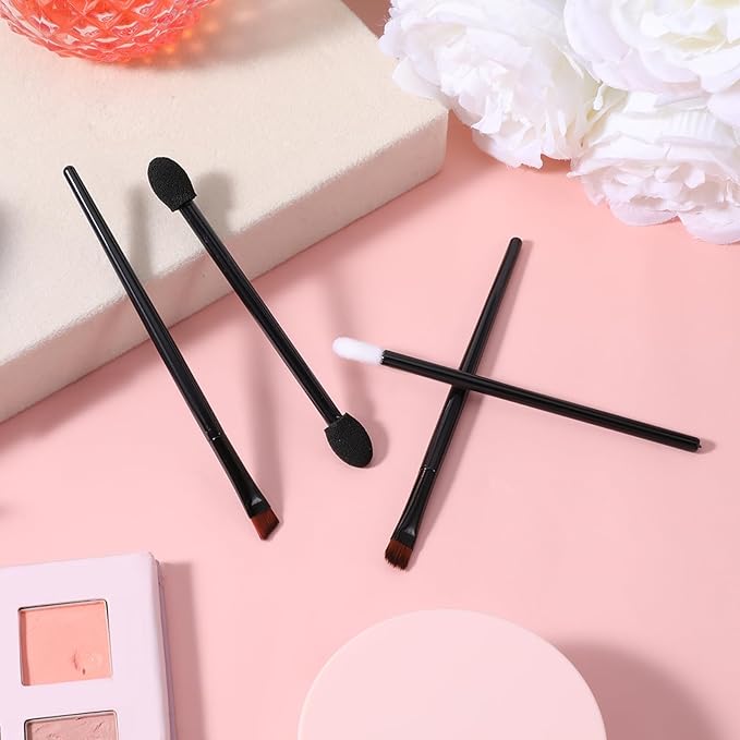 Giantree 300 Pcs Disposable Eyebrow Brushes Makeup Brush Set, 100PCS Angled Eyebrow Brushe 50 Round Brushes 50 Double-Ended Eyeshadow Sticks 100 Lip Brushe for Beauty Cosmetic Make up Tool