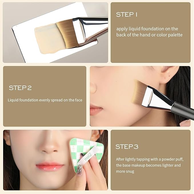 Foundation Brush, Angled Makeup Brush Ultra Thin Facial Brush Fast Flawless Face Mask Brushes for Blending Liquid Foundation, Blending Cream, Brown