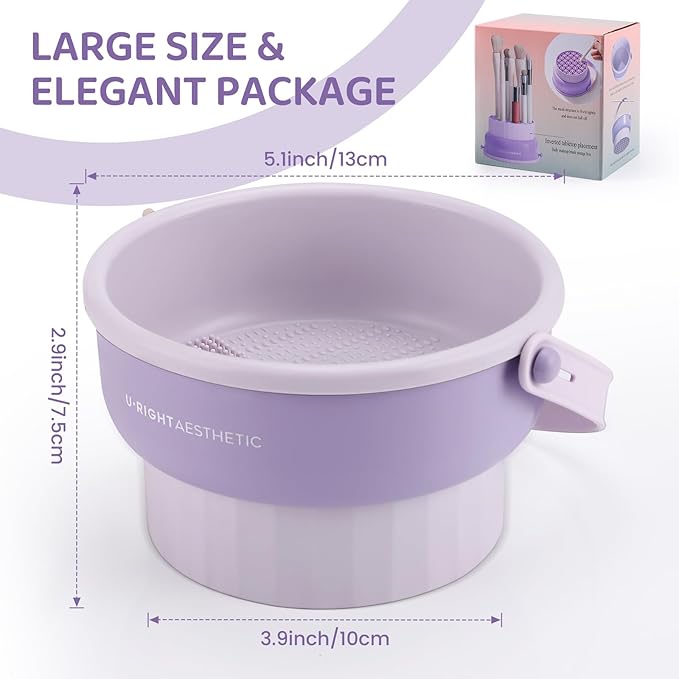 2 Pack Makeup Brush Cleaner Mat 3 in 1 Silicone Makeup Brush Cleaning Bowl Makeup Brush Sponge Scrubber Tool for Cleaning, Storage and Upside Down Drying, （Two Khaki）
