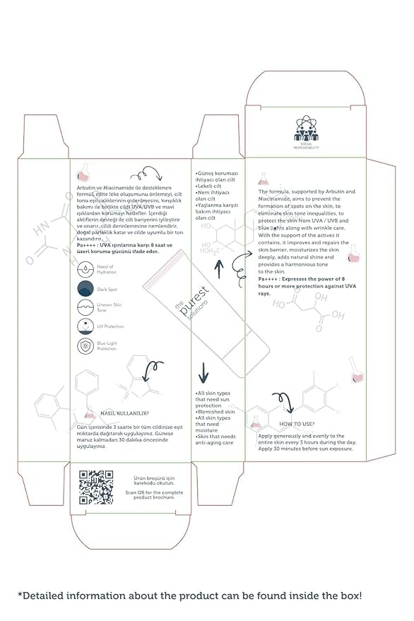 The Purest Solutions Blemish Defense (UV Shield with Antioxidant Protection SPF 50+) - 8h UVA Protection, Arbutin & Niacinamide for Skin Tone Harmonization and Moisturizers - Vegan (50 ml)