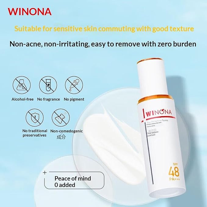 WINONA Clear Sunscreen Lotion SPF48 PA+++, Lightweight Sunblock Milk 50g, Broad-Spectrum UV Protection, Non-Comedogenic, Sensitive Skin